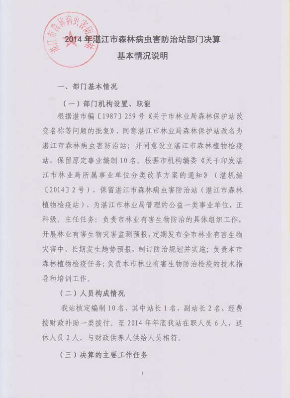 2014年双赢彩票(中国)开奖记录官网
森林病虫害防治站部门决算基本情况